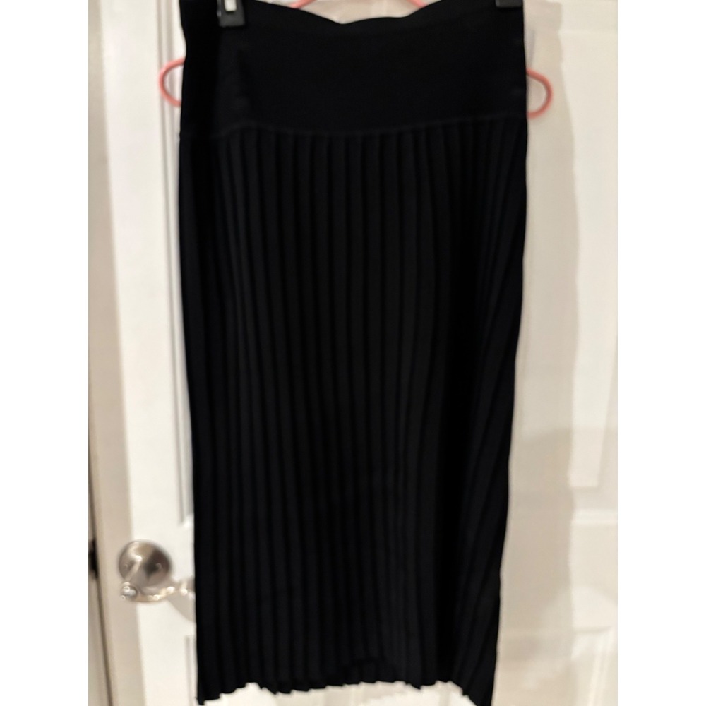 Yarns & Stitches‎ Black Pleated Midi Skirt XL Ribbed Knit Stretch Career